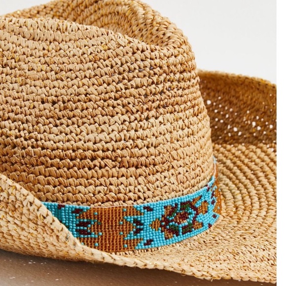 Nikki Beach Women's Natural Mazatlan Crochet Raffia Straw Western Hat - Picture 4 of 12